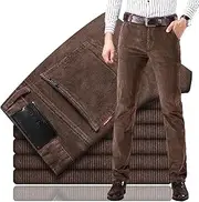 [evtbtju] Men's Classic-Fit Corduroy Pants, Men's Straight Fit Flat-Front Casual Loose Stretch Corduroy Pant