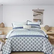 Quilt King Size, Blue Floral King Quilt 100% Cotton Lightweight Bedding Set Farmhouse Quilts Bedspread King Size Reversible Coverlet Comfoter Set for King Bed All SeasonMedieval Blue White 3-Piece