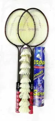 Badminton Racket Set of 2 Piece (1 Pair) with 10 Piece Feather Shuttlecock