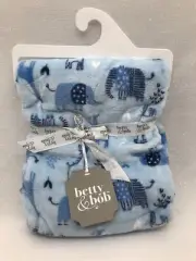 Betty & Bob Boys Blue Safari Animals Baby Blanket Giraffe Elephant Heart Plush