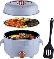 RHD Electric Hot Pot 2.2L with Steamer, Portable Non-Stick Frying Pan, Portable Travel Cooker for Roast/Ramen/Fondue/Soup for Dorm/Camping/Home, Dual Power Control, Over-Heating Protection, Grey