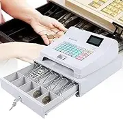 Electronic Pos System Cash Register with 48 Keys,8 Digital Led Cash Register with Removable Cash Tray and Thermal Printer,Multifunction Cash Register for Small Business/Retail,White