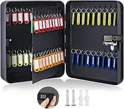 Combination Key Safe - Wall Mounted Key Box 72-key Steel Key Cabinet - Key Lock Box Outdoor with Code & 75 Key Tags Keysafe Outside Security for House Property Office Hotel (Combination Lock-72)