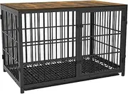 BingoPaw Wooden Dog Crate Indoor: 47inch Furniture Style Extra Large Pet Cage Pet Kennel End Table with Three Doors and Removable Tray for Large Dogs Black