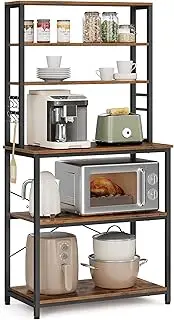 VASAGLE Coffee Bar, Baker’s Rack for Kitchen with Storage, 6-Tier Kitchen Shelves with 6 Hooks, Microwave Stand, Industrial, 15.7 x 31.5 x 65.7 Inches, Rustic Brown and Black UKKS019B01
