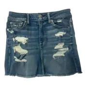 NWT American Eagle Denim Skirt Womens 6 Distressed Mini Next Level Stretch New