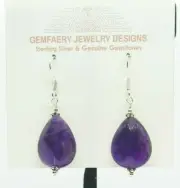 Sterling Silver Faceted AMETHYST Teardrop Dangle Earrings #2114...Handmade USA