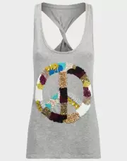 Ladies Vest Next Tank Top Summer Peace Sign Twist Top Grey Sequin Womens
