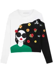 Alice + Olivia Gleeson Stace Face Embroidered Stretch-wool Jumper - Multicoloured - XL (UK 16 / XL) XL (UK 16 / XL)