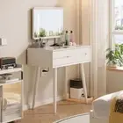 White Wood Bedroom Dressing Table with Stool and Illuminated Mirror