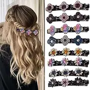 Sparkling Crystal Stone Braided Hair Clover Clips for Thick Thin Hair, Girls/Women Hair Accessories for Styling Sectioning, Large, 8 Pcs