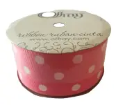 Offray Pink & White Polka Dot Grosgrain Ribbon 1.5” x 3 Yds New