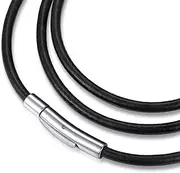 [Jonline24h] Mens Womens Black Leather Cord Necklace Rope Chain with Stainless Steel Clasp 3mm 16-30 inch