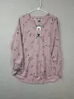NWT Hilary Radley Mauve Pink Floral Long Sleeve Split Neck Blouse Women's XL