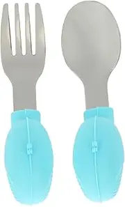 HAPINARY 2Pcs Tableware Set Stainless Steel Fork and Spoon Cartoon Design Safe Supplement Tableware Color for Learning to Eat