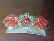 Vintage Red & Goldtone Hair Clip Barrette With Faux Pearl New
