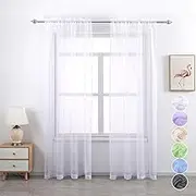GYROHOME Basic Rod Pocket Sheer Voile Curtain,Sunlight Filtering Protect Privacy Polyester Sheer for Living Room Bedroom Patio Door Set of 2Panels,White,132x243cm
