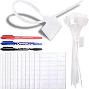 Glarks 200-Pieces 6 Inch Nylon Cable Marker Ties Self-Locking Cord Tags Write on Ethernet Label Wire Straps with 3 Marker Pens and 288Pcs White Self-Adhesive Cable Labels for Home and Office Use