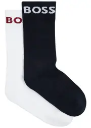 Boss Logo-intarsia Stretch-cotton Socks - set of two - White And Black - One Size ONE SIZE
