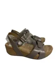 Dansko Laurie Wedge Stone Burnished Calf Leather Open Toe Sandal NEW Size 38