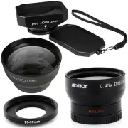 25mm Wide Angle and Telephoto Lenses, Hood for Sony Handycam DCR-HC28 Camcorder