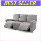 8-Piece Velvet Recliner Sofa Covers - Luxurious Soft & Stretchy Light Grey