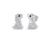 Bevilles Diamond Set Dog Stud Earrings in Sterling Silver
