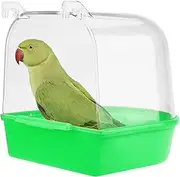 Bird Bath Tub,Hanging Bathtub Bird Cage Supplies with Hooks,Water Shower Transparent Box Food Feeder Holder Tray for Small Birds, Canary, Budgies,Parrot 13X14X13cm (Green)