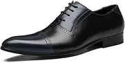 [Generic] Men Formal Dress Oxford Shoes Patch Work Pointed Toe Genuine Leather Two Tones Lace Up Shoes for Men Dress Shoes for Men