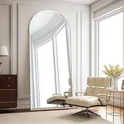 ZMYCZ Floor Length Mirror, 76"x34" Arch Full Length Mirror, Mirror Full Length Hanging or Leaning, Body Mirror with Stand, Wall Mounted Mirror, Arched-Top Mirror with Aluminum Frame for Bedroom(White)