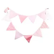 3M Pink Vintage Rustic Cotton Fabric Flag Bunting Baby Shower Nursing 12 flags