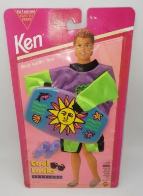 Vintage 90s Barbie Doll Ken Go In Style Fashions Outfits Cool Body Surfer Beach