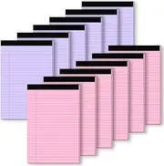 12 Pack Note Pads 5" x 8" Legal Pads Wide Ruled Notepads Colored Writing Pads Pink & Purple Perforated Small Legal Pad 80GSM Legal Pad 30 Sheets Writing Pads Paper Pad for School, College, Office