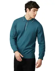 [Ben Sherman] Tipped Merino Long Sleeve Polo in Lake Blue