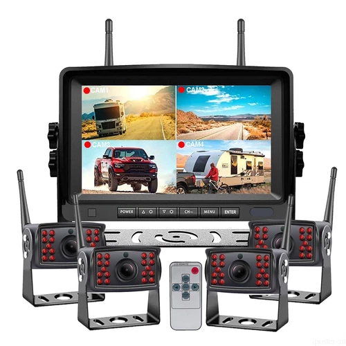 Digital Wireless 7" DVR Monitor 4x Backup Camera Reversing 12-24v Caravan Rv Van