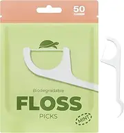 Sea Turtle Dental Floss Picks - Corn Starch Handle - Thin Thread Tooth Flossers - Mint (50)