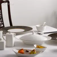 在飛比找淘寶網優惠-Luzerne陸升陶瓷純白極簡餐具新骨瓷圓盤家用菜湯盤米飯碗
