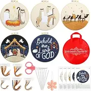 Tigeen 5 Sets Christian Nativity Scene Embroidery Kits for Starter Beginners Adult Christmas Cross Stitch Ornament Kit with Instruction Embroidery Hoop Needle Colored Thread Needle Threader