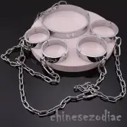 Set of Metal Wrist Handcuffs Ankle Cuffs with Chain Neck Collar Restraints Adult