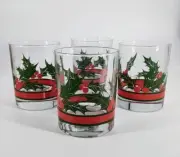Pottery Barn Mistletoe Christmas Low Ball Glass Set of Four (4) NEW in Box