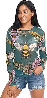 [RPLIFE] Vintage Bee Floral Dark Green Sheer Shirts, Long Sleeve Sheer Tops for Women S-XXL