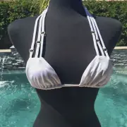 Beach Bunny Swim White Bikini Triangle top with 3 neck strings tie SZ. S - NWT