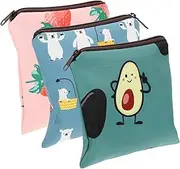 DRESSOOS 3Pcs Cartoon Period Storage Bag Multi Function Tampon Holder Cute Avocado Strawberry Compact Female Accessory for Period Privacy and Convenience