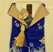 New Wine Sleeve Oriental Design 14” Long 5 1/4” Wide Bow with Tassel Blue