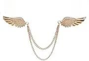 [MXUHUI] Lapel Pin for Men Rhinestone Double Angel Wing Tassel Chain Collar Brooch Suit Shirt Men's Accessories
