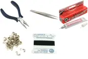 Bead Tip Kit - Pliers, Tweezers, Cement, 30 Bead Tips & Black Bead Cord #6