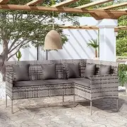 L-Shaped Couch Sofa with Cushions Poly Rattan Grey Patio Sofa