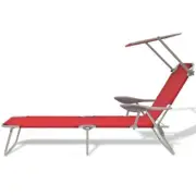 Folding Sun Lounger Outdoor Garden Reclining Chair With Shade Pool Beach Sunbed