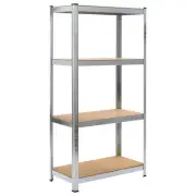 4 Tier Metal Storage Shelf Silver Steel and Engineered Wood Organizer Unit