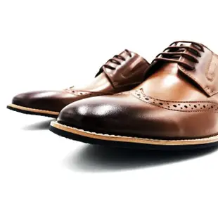 【WALKING ZONE】工藝車縫木頭跟綁帶男皮鞋(棕)